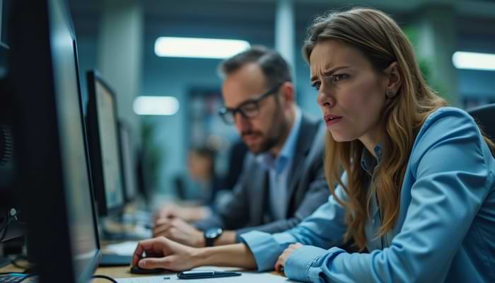 Lavoratrice scontenta a lavoro in ufficio | Qipo
