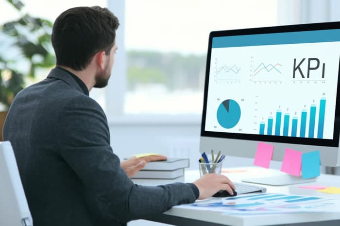 Un impiegato analizza kpi al computer | Qipo