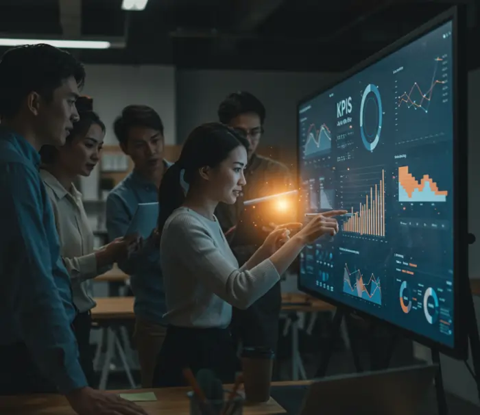 Un team delle risorse umane analizza i dati e le performance aziendali in ufficio | Qipo
