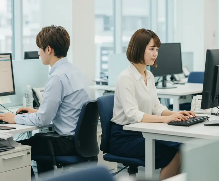 Un ufficio in Asia, con dipendenti che lavorano serenamente ai PC | Qipo