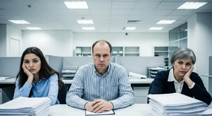 Dipendenti non soddisfatti a lavoro in ufficio | Qipo