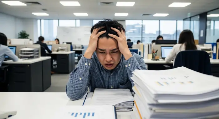 Un lavoratore molto stressato in ufficio | Qipo