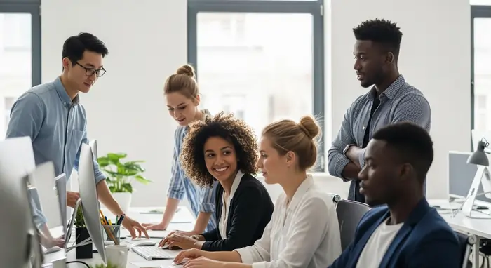 Dipendenti giovani e sereni in ufficio a lavoro | Qipo