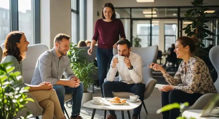 Dipendenti sereni in un momento di pausa e relax | Qipo